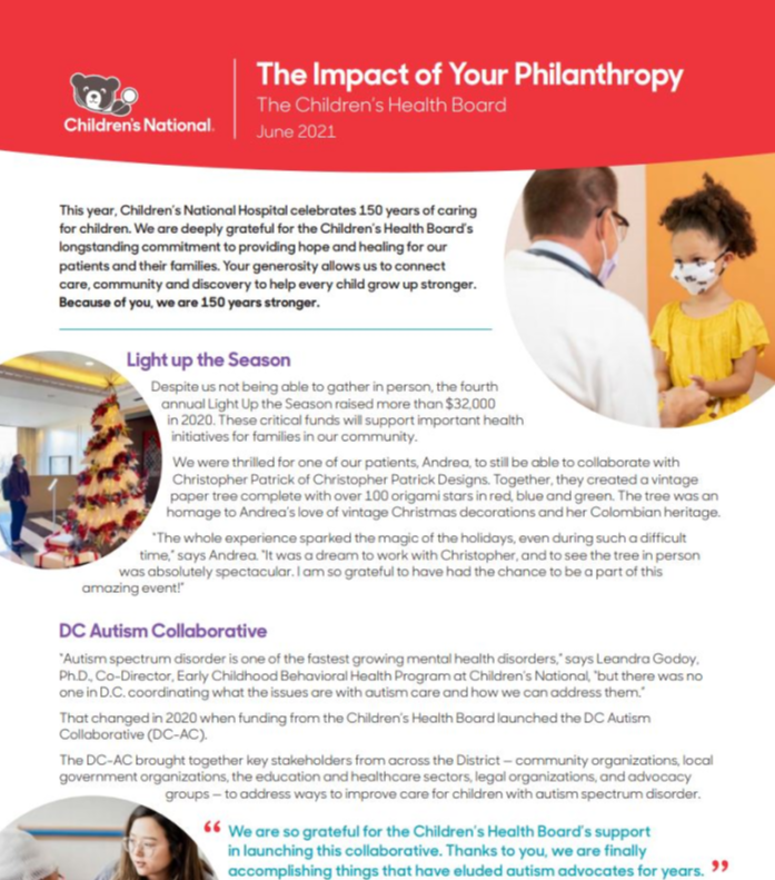 Impacts of Your Philanthropy PDF (Children's Health Board)